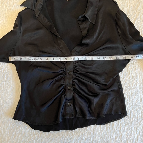 ZARA Women | Black | Fitted Satin Effect Ruched Shirt - Picture 5 of 9